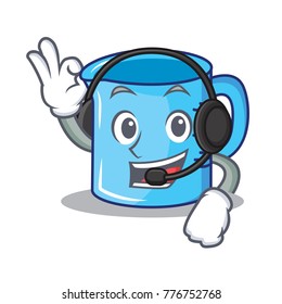 With headphone measuring cup character cartoon