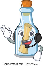 With headphone message in bottle with shape mascot