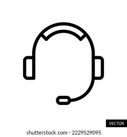 Headphone with mic, Customer care support concept vector icon in line style design for website, app, UI, isolated on white background. Editable stroke. EPS 10 vector illustration.