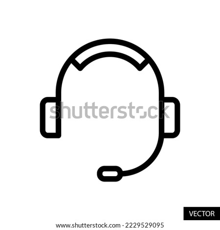 Headphone with mic, Customer care support concept vector icon in line style design for website, app, UI, isolated on white background. Editable stroke. EPS 10 vector illustration.