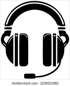 headphone with micro icon in black and white
