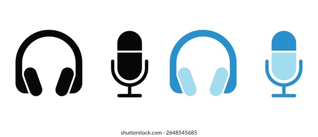 Fone de ouvido, microfone, ícone de áudio vetor isolado no fundo branco
