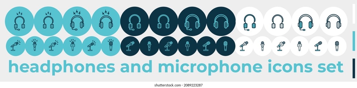 headphone and microphone icons set - isolated on white background 