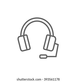 Headphone with microphone line icon.