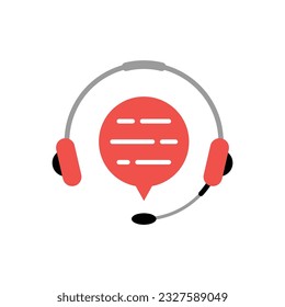 headphone with microphone and red speech bubble on white background