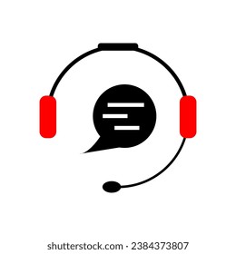 headphone with microphone and red speech bubble on white background