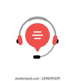 headphone with microphone and red speech bubble on white background