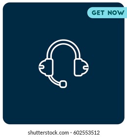 Headphone with Microphone Vector Icon, The outlined symbol of earphones with microphone. Simple, modern flat vector illustration for mobile app, website or desktop app  