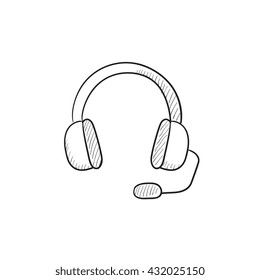 Headphone with microphone vector sketch icon isolated on background. Hand drawn Headphone with microphone icon. Headphone with microphone sketch icon for infographic, website or app.