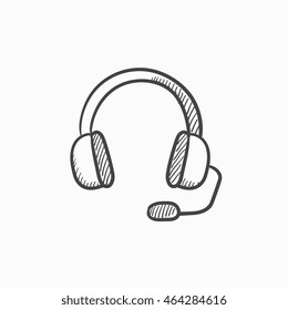 Headphone with microphone vector sketch icon isolated on background. Hand drawn Headphone with microphone icon. Headphone with microphone sketch icon for infographic, website or app.