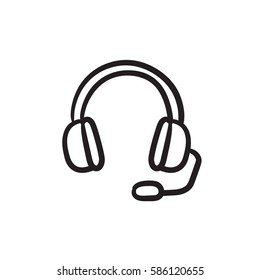 Headphone with microphone vector sketch icon isolated on background. Hand drawn Headphone with microphone icon. Headphone with microphone sketch icon for infographic, website or app.
