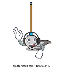 With headphone mop mascot cartoon style