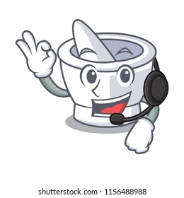 With headphone mortar mascot cartoon style