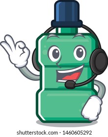 With headphone mouthwash above the a sink mascot