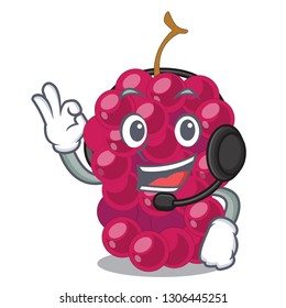 With headphone mulbery fruit isolated with the cartoons