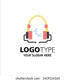 Headphone, Music, Audio, Hand free Business Logo Template. Flat Color