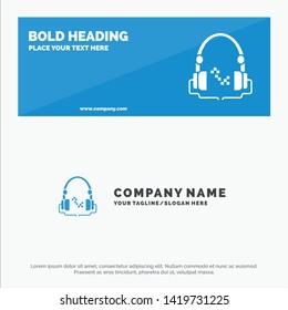 Headphone, Music, Audio, Hand free SOlid Icon Website Banner and Business Logo Template