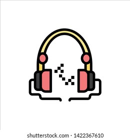 Headphone, Music, Audio, Hand free  Flat Color Icon. Vector icon banner Template