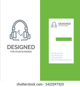 Headphone, Music, Audio, Hand free Grey Logo Design and Business Card Template