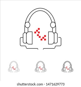 Headphone, Music, Audio, Hand free Bold and thin black line icon set