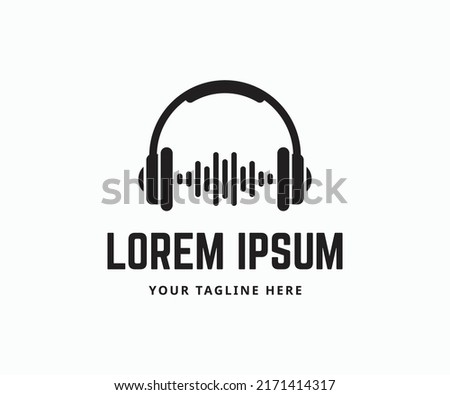 Headphone Music Beat Logo, Sound Wave Headphone Logo Template.