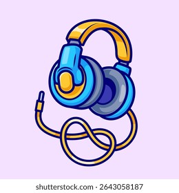 Fone de Ouvido Música Cartoon Vetor Ilustração Ícone. Ícone do objeto de música Vetor premium isolado. Estilo de Desenho Animado Plano
