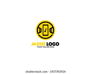 Headphone music and emoticon logo icon symbol for Brand, company, background and wallpaper.  