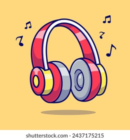 Headphone Music Floating Cartoon Vector Icon Illustration. Technology Music Icon Concept Isolated Premium Vector. Flat Cartoon Style