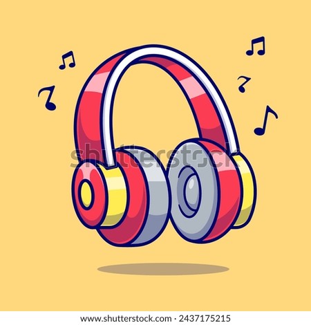 Headphone Music Floating Cartoon Vector Icon Illustration. Technology Music Icon Concept Isolated Premium Vector. Flat Cartoon Style