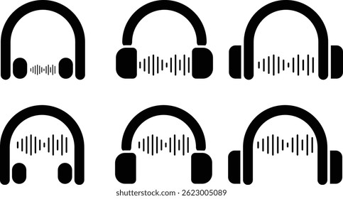 Headphone with music icons set. Support service icons. representing communication. customer service
