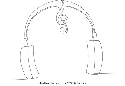 Un audífono y notación musical. Dibujo de una línea del Día Mundial de la Música