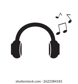 Headphone and music note black and white vector illustration