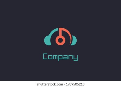 Auriculares con diseño de iconos de notas musicales, diseño sencillo, moderno y con un logotipo mínimo.