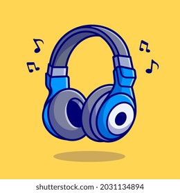 Headphone With Music Notes Cartoon Vector Icon Illustration. Recreation Technology Icon Concept Isolated Premium Vector. Flat Cartoon Style