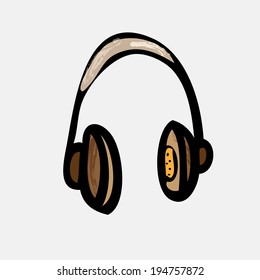 Headphone music retro vector drawing