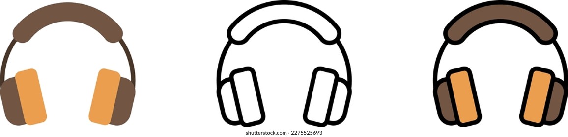 Headphone, music vector icon in different styles. Line, color, filled outline