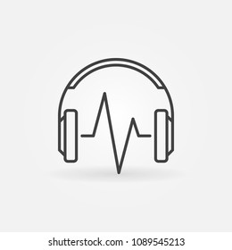 Headphone with music wave vector linear icon or symbol