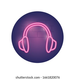 headphone neon style icon design, Music sound melody song musical art and composition theme Vector illustration