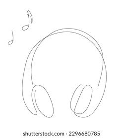 Headphone with notes line art illustration. Music headphones linear. DJ logo icons vector design. 