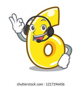 With headphone number six isolated on the mascot