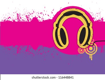 Headphone on grunge background for text.Vector illustration