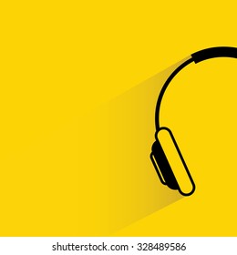 headphone on yellow background, flat and shadow theme