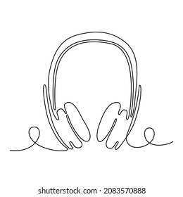 Auriculares en un plano de línea continua, ilustración vectorial