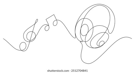 headphone one line drawing continuous wire with music note. earphone thin line illustration music entertainment concept