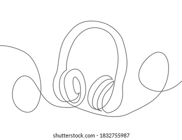 Headphone One line drawing Vector headphone in line style on white background