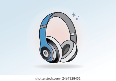 Headphone over the ear, floating headphone vector illustration