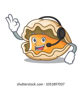 With headphone oyster mascot cartoon style