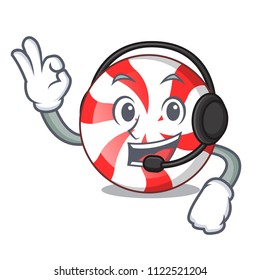 With headphone peppermint candy mascot cartoon