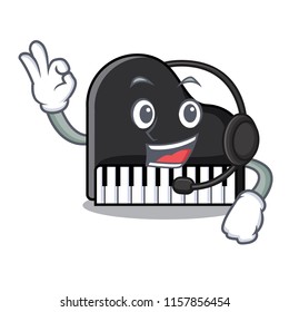 With headphone piano mascot cartoon style