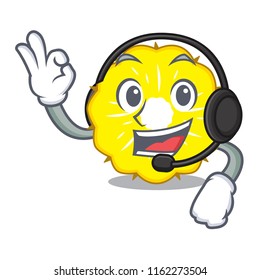 With headphone pineapple slice isolated on mascot